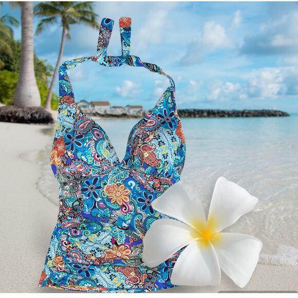 Bleu Rod Beattie Multicolor Paisley Tankini Swim Top - Picture 2 of 9